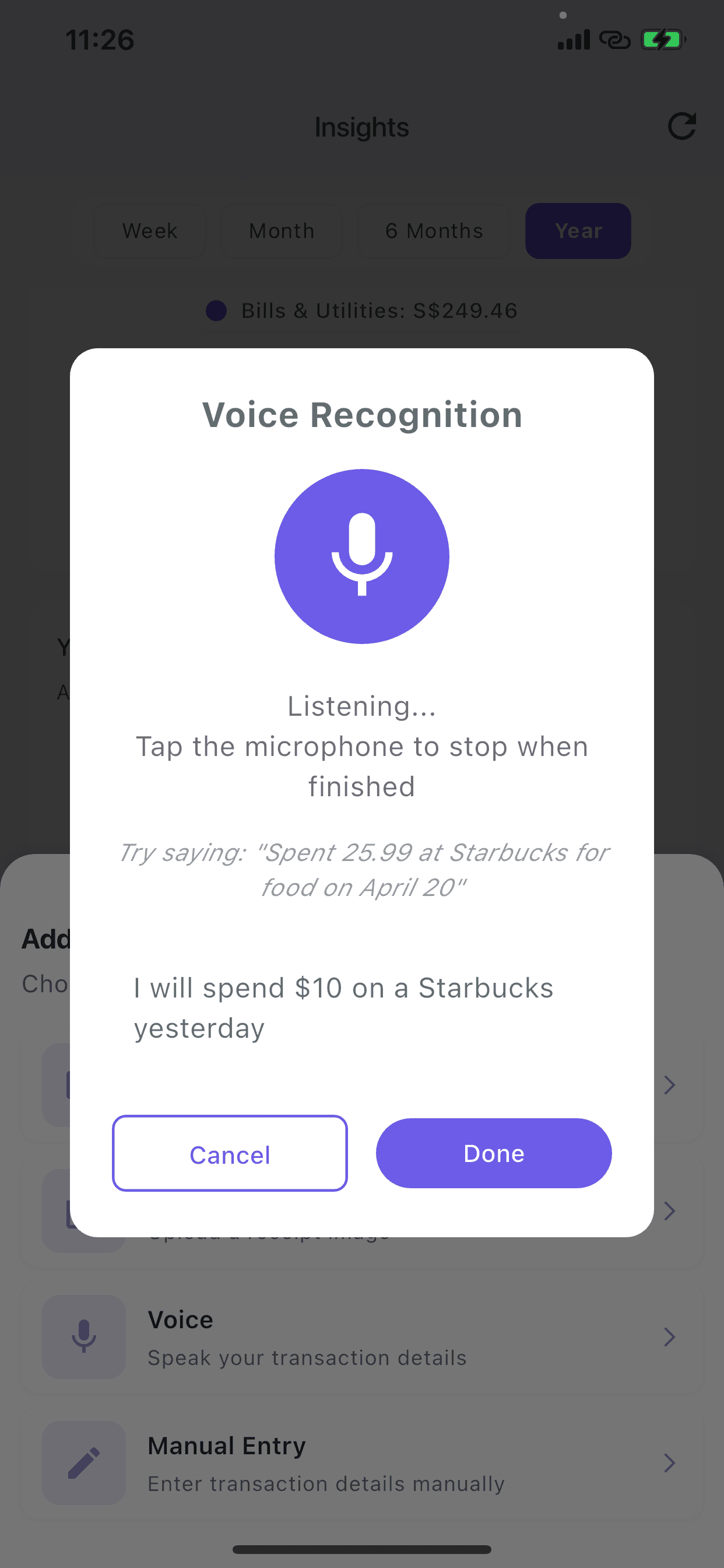 Voice recognition for quick expense entry